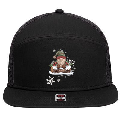 Snowflakes Design Cute Woodland Gnome Wintertime Gift 7 Panel Mesh Trucker Snapback Hat