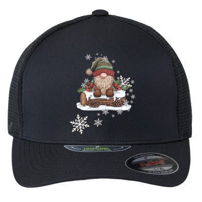 Snowflakes Design Cute Woodland Gnome Wintertime Gift Flexfit Unipanel Trucker Cap