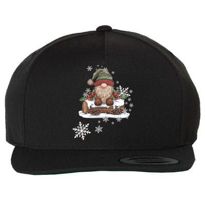 Snowflakes Design Cute Woodland Gnome Wintertime Gift Wool Snapback Cap