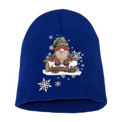 Snowflakes Design Cute Woodland Gnome Wintertime Gift Short Acrylic Beanie