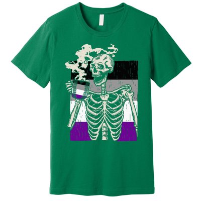 Skeleton Drinking Coffee Lgbtq Retro Asexual Pride Flag Premium T-Shirt