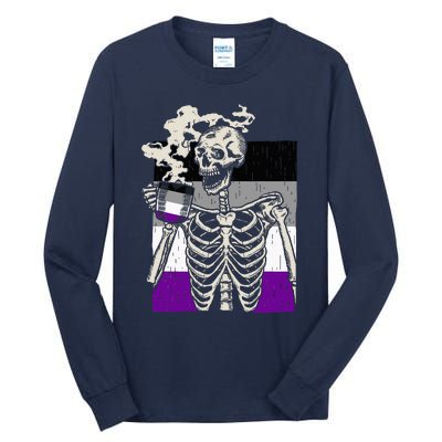 Skeleton Drinking Coffee Lgbtq Retro Asexual Pride Flag Tall Long Sleeve T-Shirt