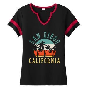 San Diego California Summer Vacation Retro Ladies Halftime Notch Neck Tee