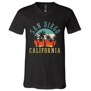 San Diego California Summer Vacation Retro V-Neck T-Shirt