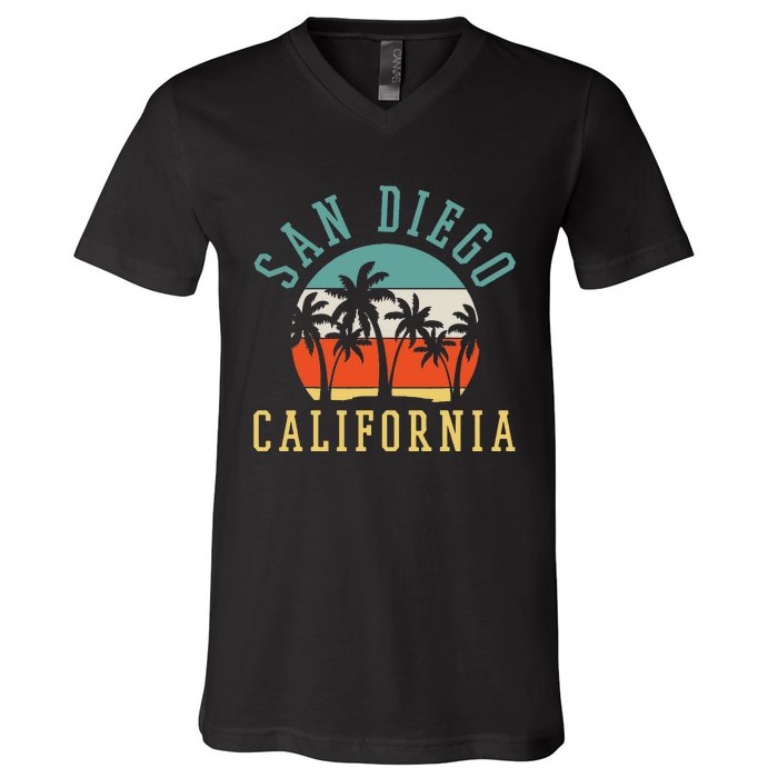 San Diego California Summer Vacation Retro V-Neck T-Shirt