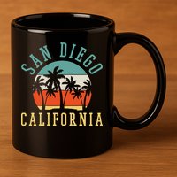 San Diego California Summer Vacation Retro 11oz C Handle Ceramic Mug
