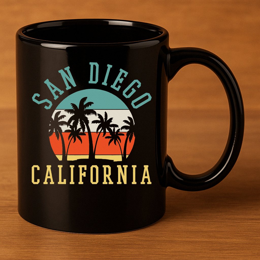 San Diego California Summer Vacation Retro 11oz C Handle Ceramic Mug