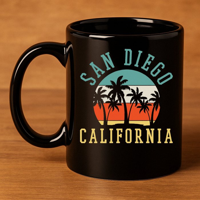 San Diego California Summer Vacation Retro 11oz C Handle Ceramic Mug