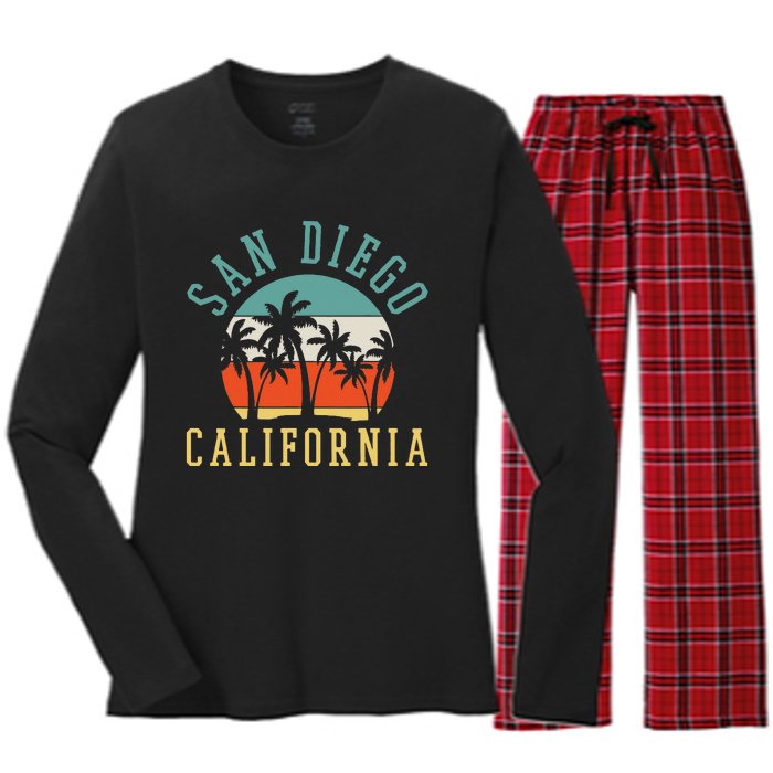 San Diego California Summer Vacation Retro Women's Long Sleeve Flannel Pajama Set 