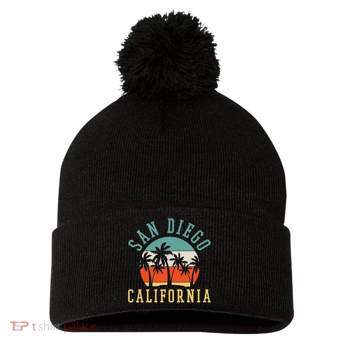 San Diego California Summer Vacation Retro Pom Pom 12in Knit Beanie
