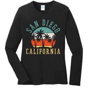 San Diego California Summer Vacation Retro Ladies Long Sleeve Shirt