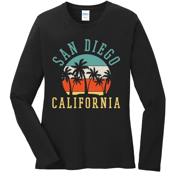 San Diego California Summer Vacation Retro Ladies Long Sleeve Shirt