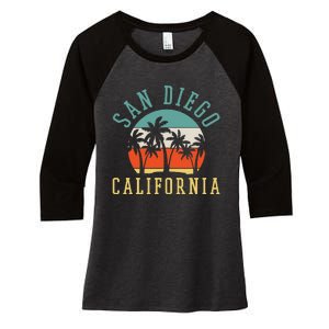 San Diego California Summer Vacation Retro Women's Tri-Blend 3/4-Sleeve Raglan Shirt