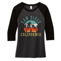 San Diego California Summer Vacation Retro Women's Tri-Blend 3/4-Sleeve Raglan Shirt