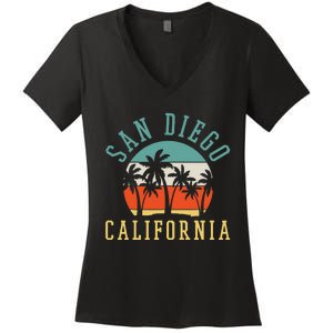 San Diego California Summer Vacation Retro Women's V-Neck T-Shirt