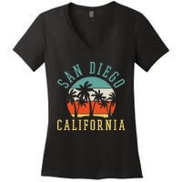 San Diego California Summer Vacation Retro Women's V-Neck T-Shirt