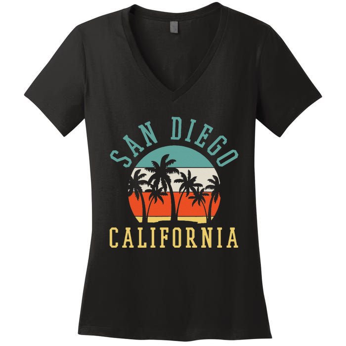 San Diego California Summer Vacation Retro Women's V-Neck T-Shirt