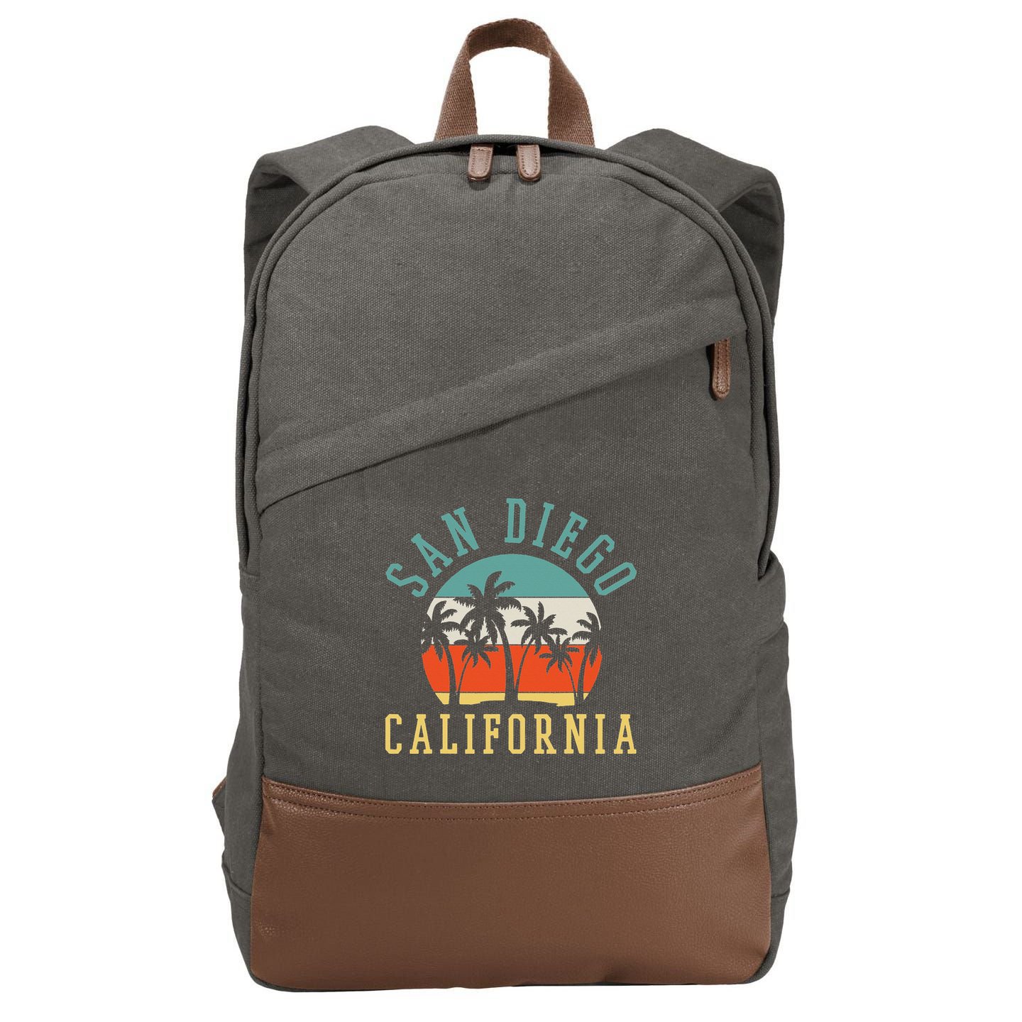 San Diego California Summer Vacation Retro Cotton Canvas Backpack