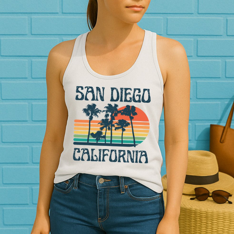 San Diego California Summer Vacation Vintage Womens Tank Top