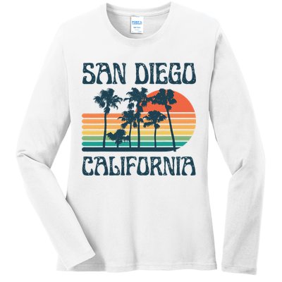 San Diego California Summer Vacation Vintage Ladies Long Sleeve Shirt
