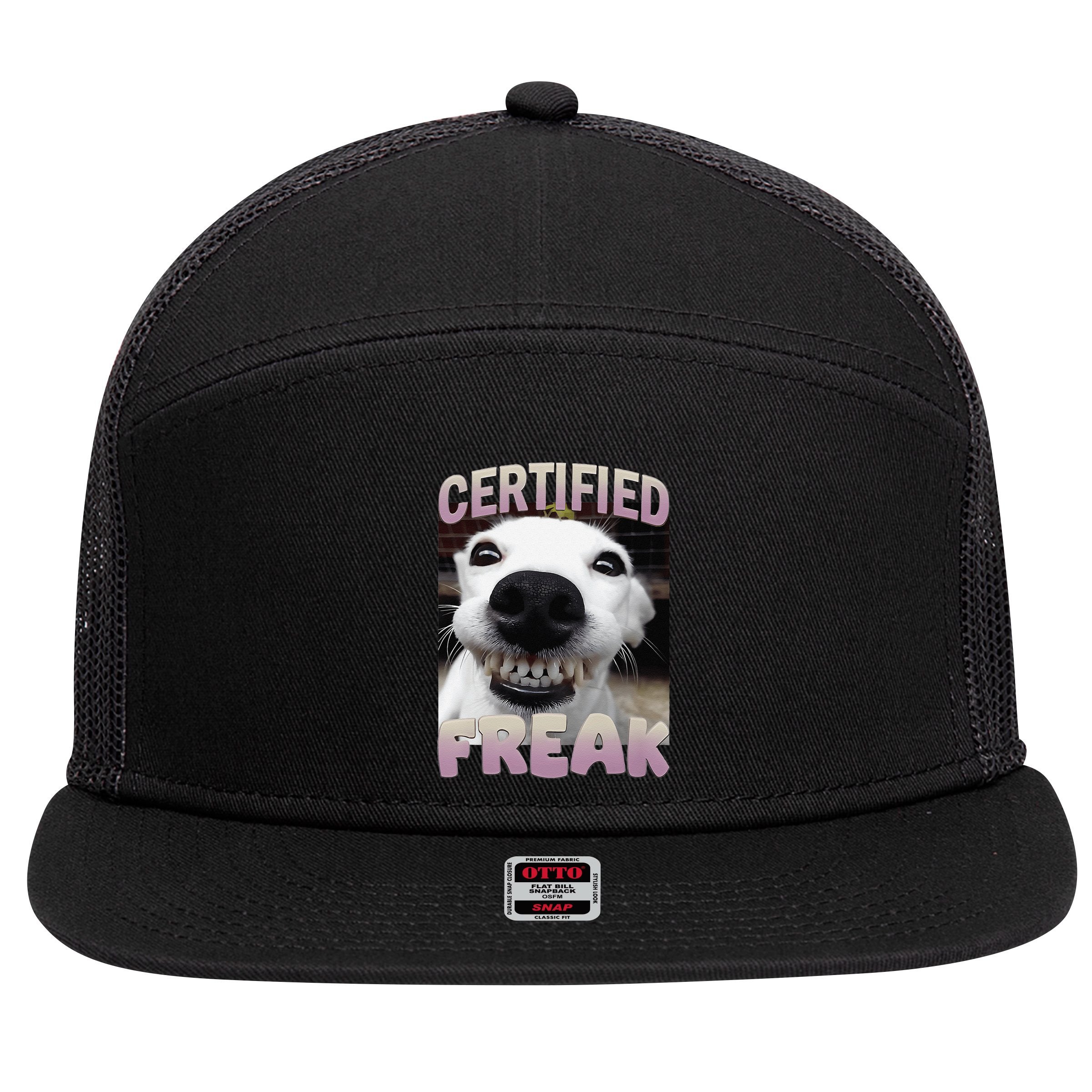 Silly Dog Certified Freak Dog I Got That Dog In Me Meme 7 Panel Mesh Trucker Snapback Hat