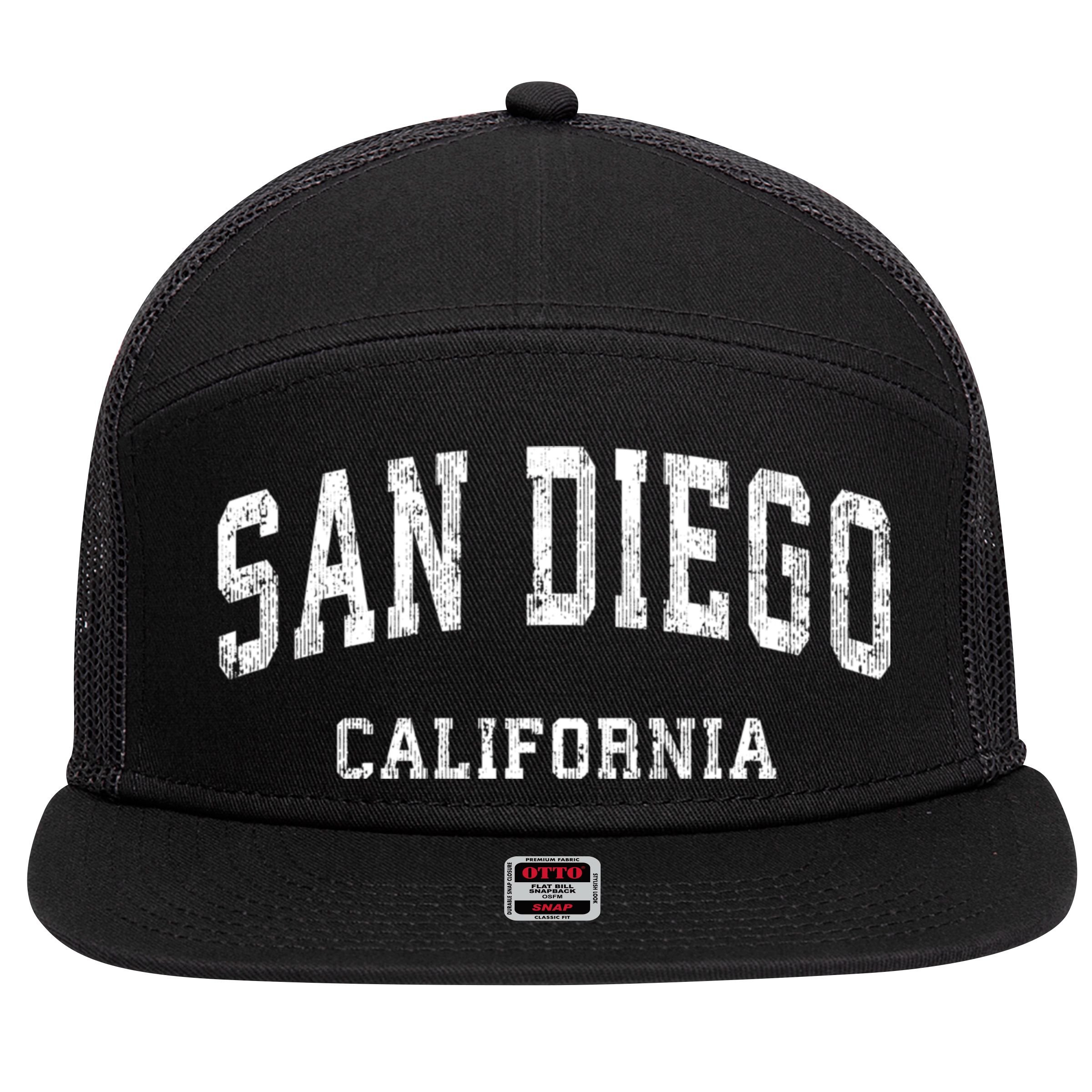 San Diego California Ca Vintage Varsity Sports 7 Panel Mesh Trucker Snapback Hat