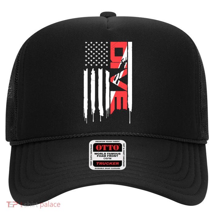 Scuba Diving Diver Down Flag | Scuba Diver | Scuba Diving High Crown Mesh Back Trucker Hat