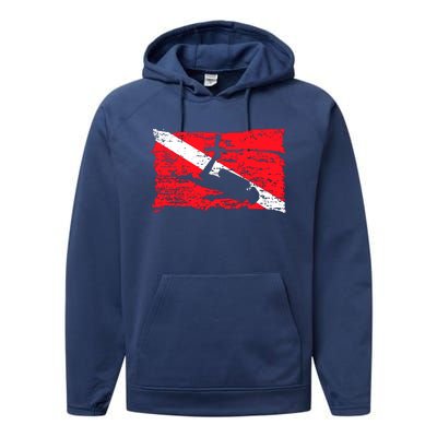 Scuba Diving Diver Down Flag Awesome Marine Diver Dive Gift Performance Fleece Hoodie