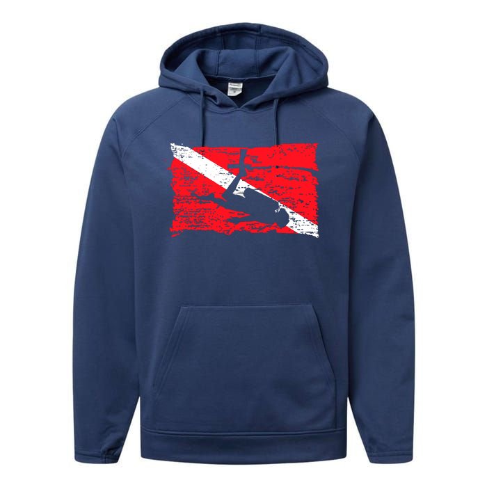 Scuba Diving Diver Down Flag Awesome Marine Diver Dive Gift Performance Fleece Hoodie