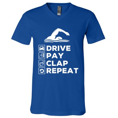 Swim Dad Drive Pay Clap Repeat Swimming Funny Gift V-Neck T-Shirt