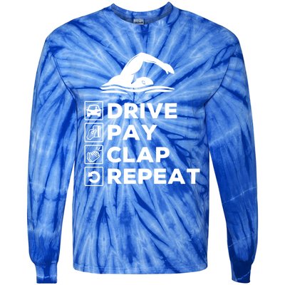 Swim Dad Drive Pay Clap Repeat Swimming Funny Gift Tie-Dye Long Sleeve Shirt