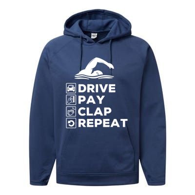 Swim Dad Drive Pay Clap Repeat Swimming Funny Gift Performance Fleece Hoodie