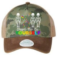 Skeleton Dabbing Dare To Be Yourself Funny Autism Legacy Tie Dye Trucker Hat