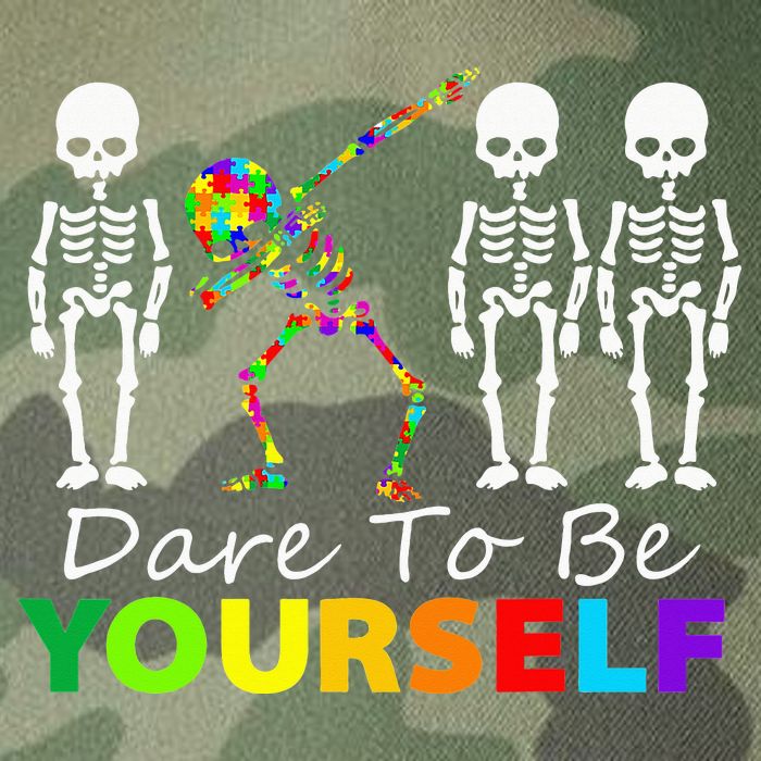 Skeleton Dabbing Dare To Be Yourself Funny Autism Legacy Tie Dye Trucker Hat