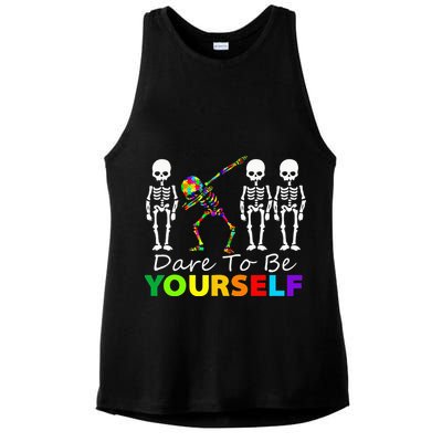 Skeleton Dabbing Dare To Be Yourself Funny Autism Ladies PosiCharge Tri-Blend Wicking Tank