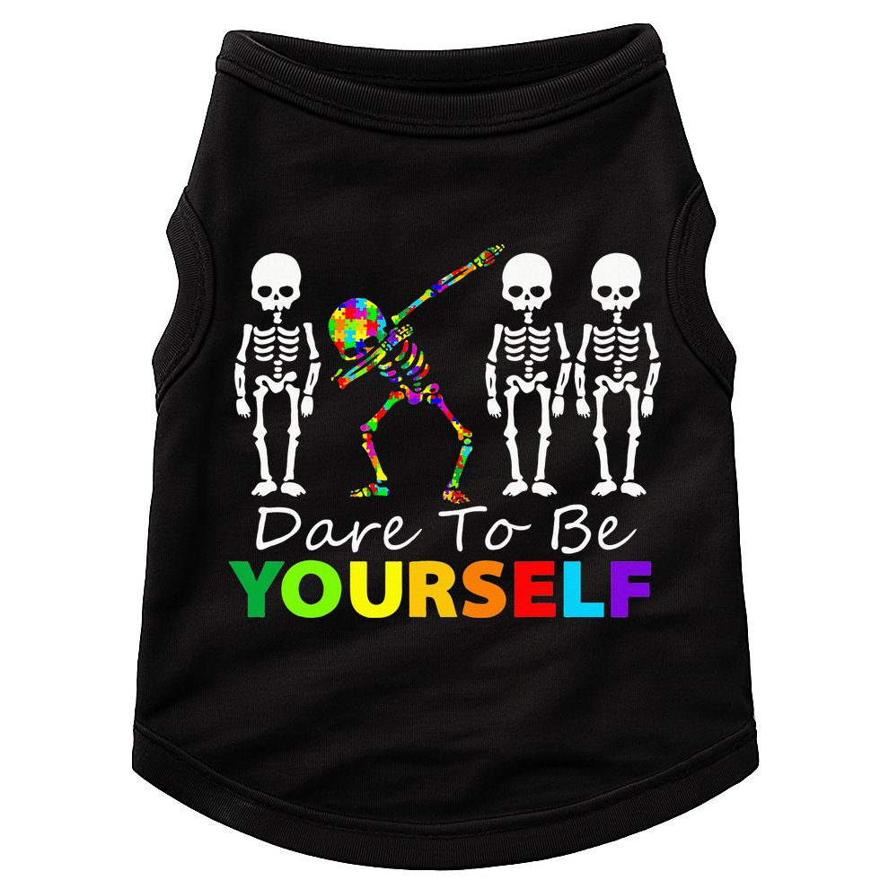 Skeleton Dabbing Dare To Be Yourself Funny Autism Doggie Tank