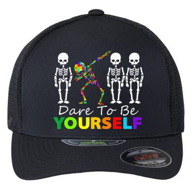 Skeleton Dabbing Dare To Be Yourself Funny Autism Flexfit Unipanel Trucker Cap