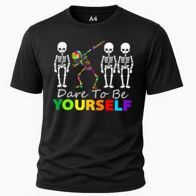 Skeleton Dabbing Dare To Be Yourself Funny Autism Performance Shirt