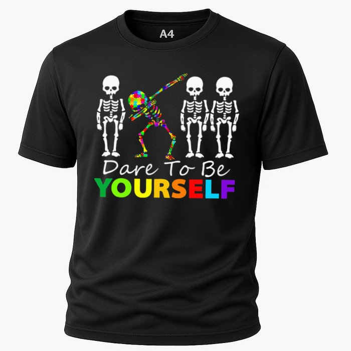 Skeleton Dabbing Dare To Be Yourself Funny Autism Performance Shirt