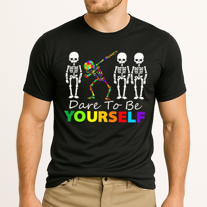 Skeleton Dabbing Dare To Be Yourself Funny Autism Performance Shirt