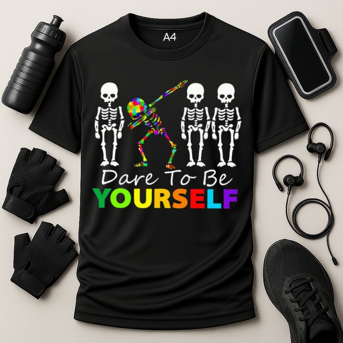 Skeleton Dabbing Dare To Be Yourself Funny Autism Performance Shirt
