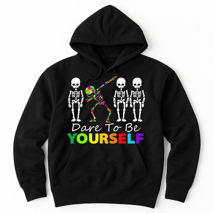 Skeleton Dabbing Dare To Be Yourself Funny Autism Hoodie
