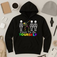 Skeleton Dabbing Dare To Be Yourself Funny Autism Hoodie