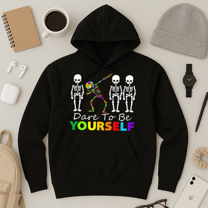 Skeleton Dabbing Dare To Be Yourself Funny Autism Hoodie