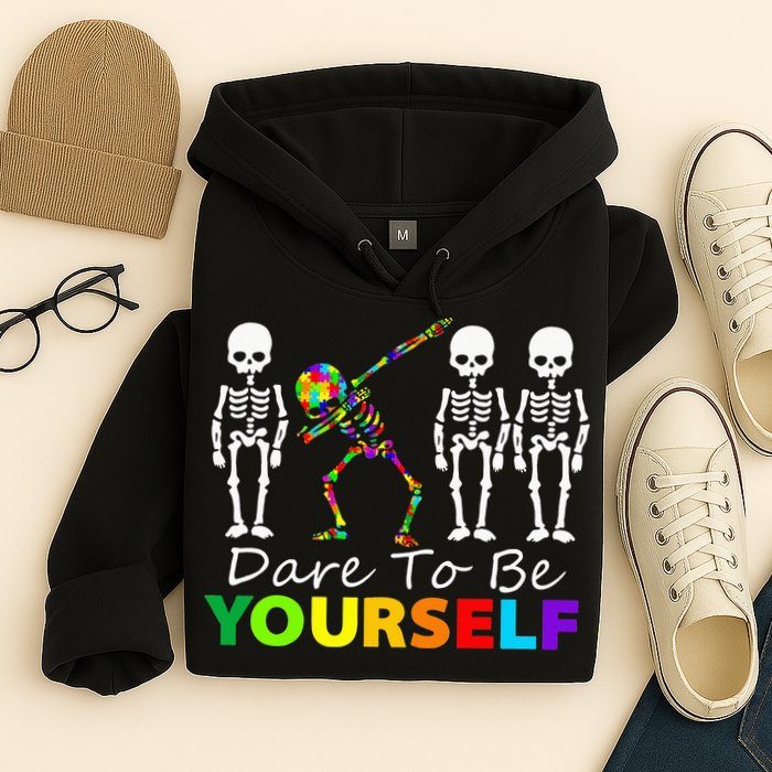 Skeleton Dabbing Dare To Be Yourself Funny Autism Hoodie