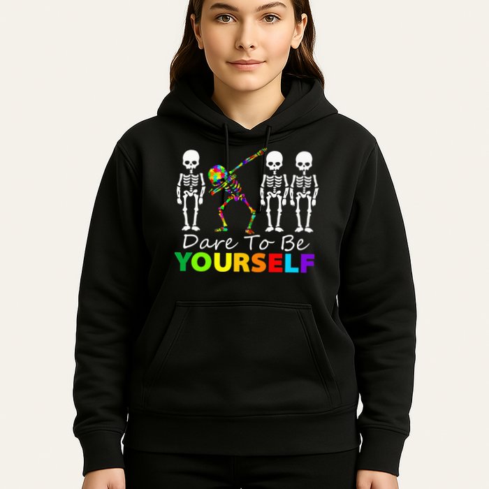 Skeleton Dabbing Dare To Be Yourself Funny Autism Hoodie