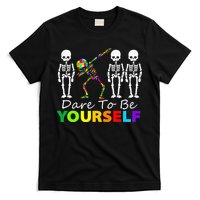 Skeleton Dabbing Dare To Be Yourself Funny Autism T-Shirt