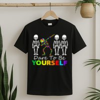Skeleton Dabbing Dare To Be Yourself Funny Autism T-Shirt