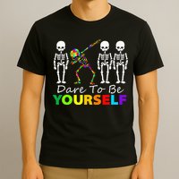 Skeleton Dabbing Dare To Be Yourself Funny Autism T-Shirt