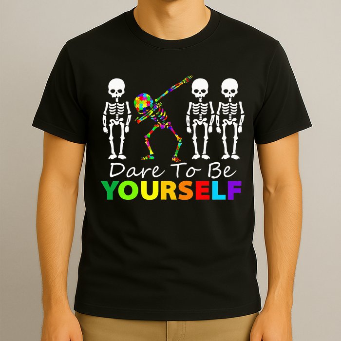 Skeleton Dabbing Dare To Be Yourself Funny Autism T-Shirt
